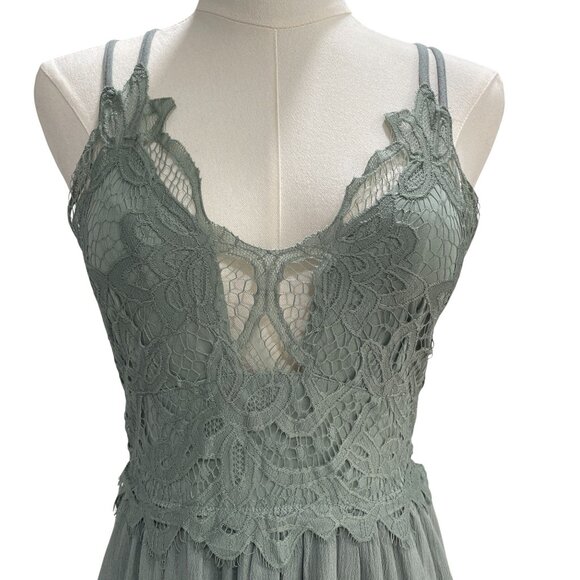 Entro Sage Green Lace Peplum Tank Top Medium Fairycore Cottagecore Romantic NWT - Picture 5 of 9